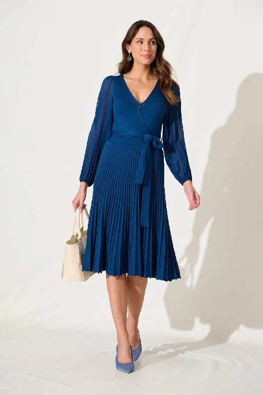 Can't Miss Ego Midi Knit Dress In Cobalt Blue