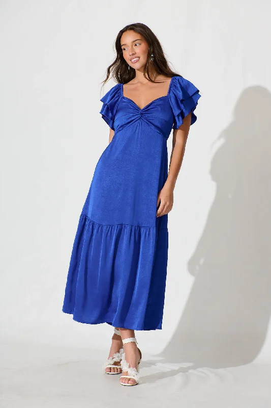 Epic Deals Constantine Maxi Dress In Cobalt Crinkle Satin