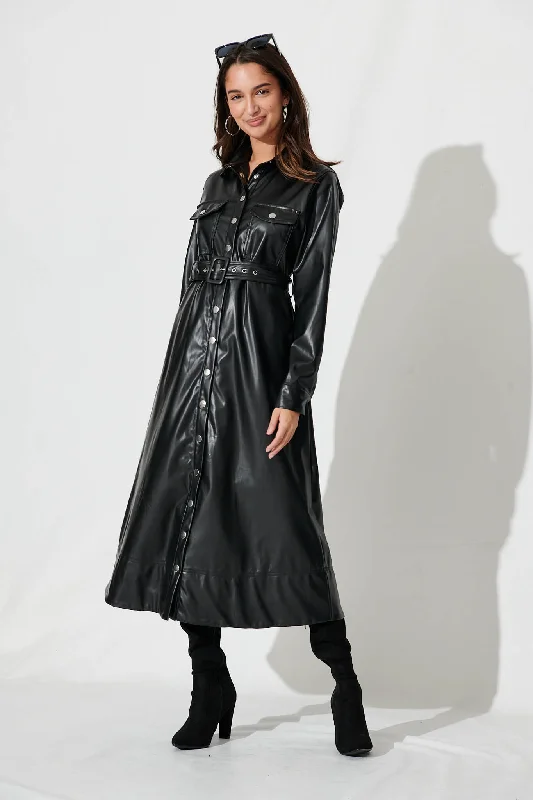 Unbeatable Prices Antoinette Midi Shirt Dress In Black Leatherette