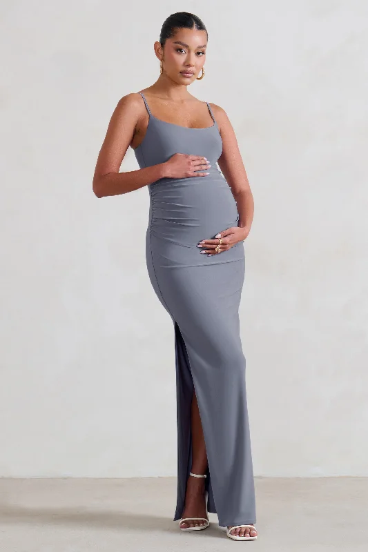Closeout Aurelia | Grey Maternity Cami Maxi Dress With Split