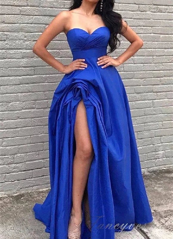Grand Opening Sale Sweetheart Blue Satin A-Line Prom Dress with Pleated Slit