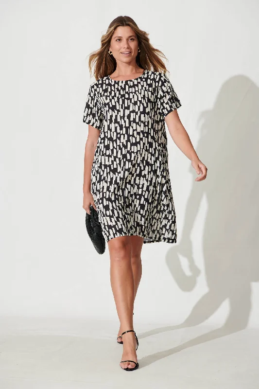 Amazing Deals Nectar Smock Dress In Black And White Cotton Blend