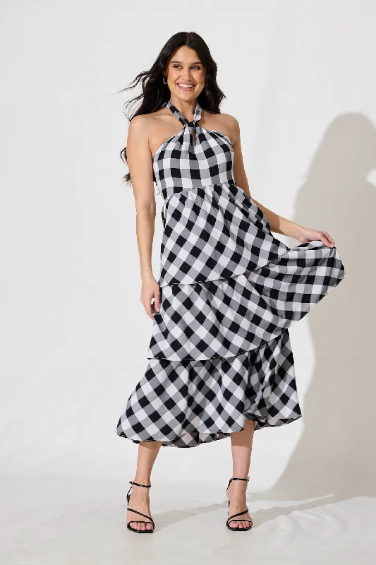 Price Rollback Dolson Halter Neck Midi Dress in Black and White Gingham