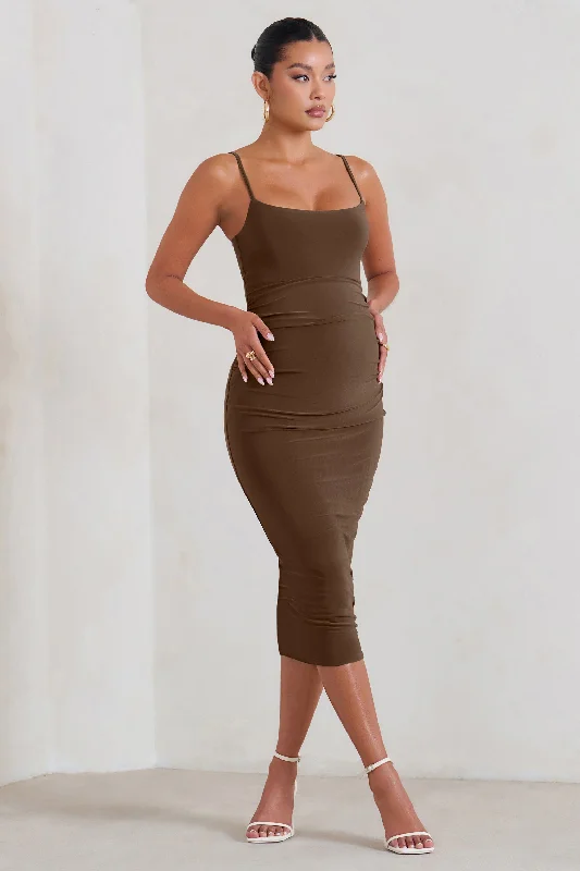 Daily Deals Raquel | Brown Maternity Cami Midi Dress With Split