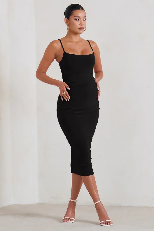 Limited Availability Raquel | Black Maternity Cami Midi Dress With Split
