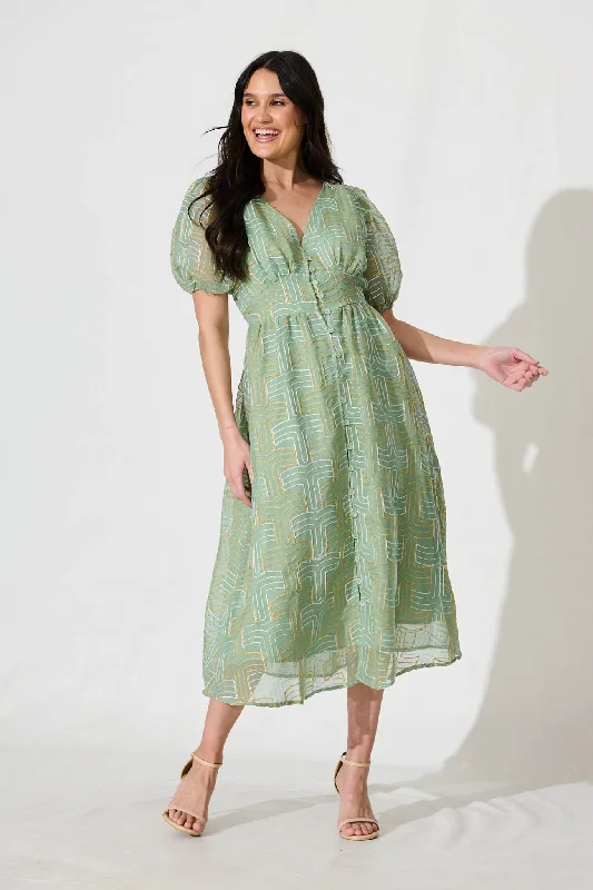 Must-Have Deals Evermore Midi Dress Pale Green with Lurex Embroidery