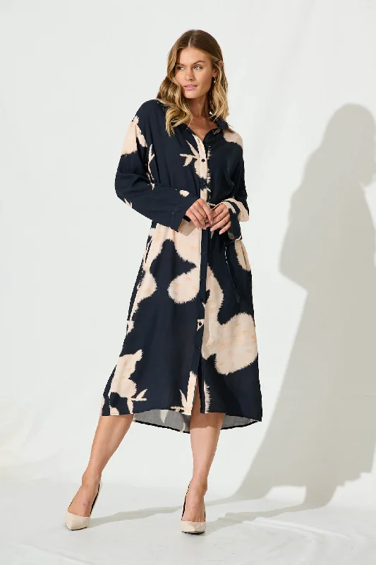 Clearance Event Jacqui Midi Shirt Dress In Ink With Peach Linen Blend