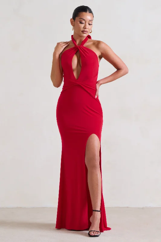 Don’t Miss Out Luxuria | Red Halter Cut Out Maxi Dress