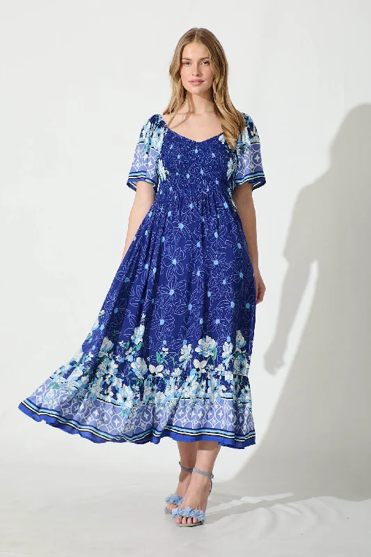 Low Prices Carmella Maxi Dress in Blue Border Print