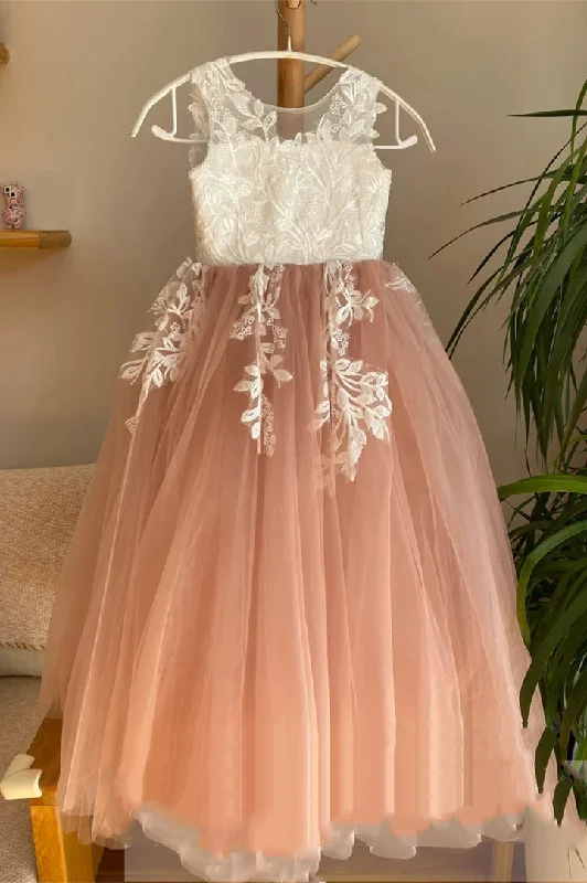 Daily Deals Crew Neck Dusty Rose Floor Length Flower Girl Dress with Appliques