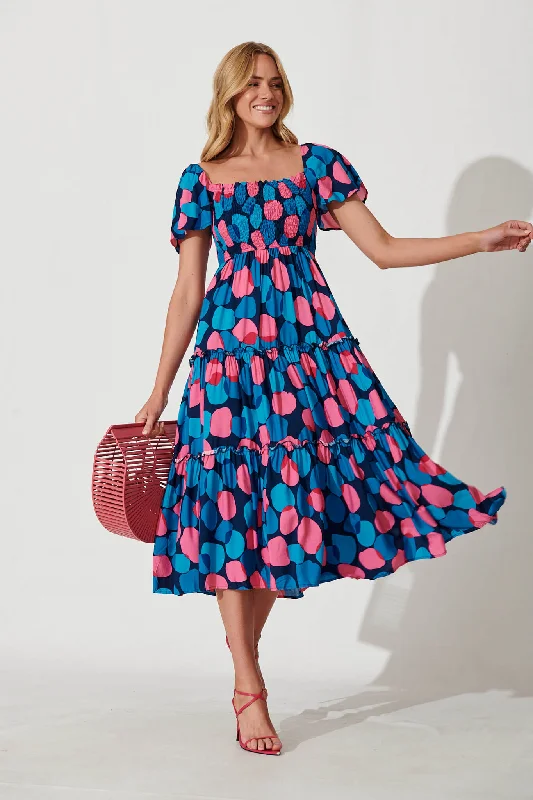 Today’s Special Kerrie Midi Dress In Blue With Pink Spot