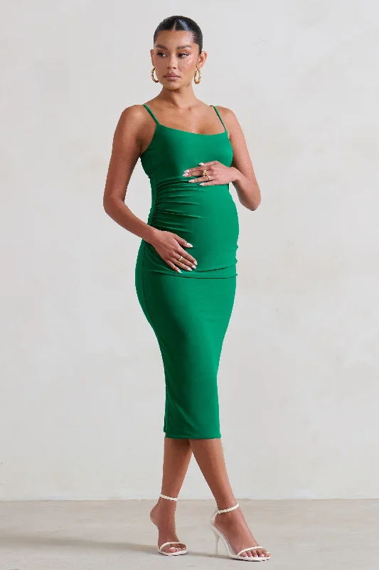 Special Savings Raquel | Green Maternity Cami Midi Dress With Split