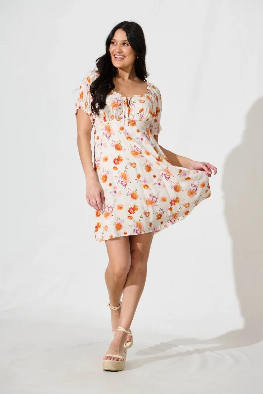 Hurry In Dolcini Dress in Cream with Tangerine Floral
