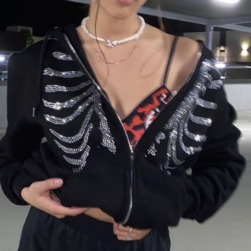 Best Bargains Christmas Gift Y2K Rhinestone Skeleton Zip Up Oversized Sweatshirts Summer Goth Hoodies Women Grunge Hooded Jacket Streetwear Retro Clothe Best Bargains Christmas Gift Y2K Rhinestone Skeleton Zip Up Oversized Sweatshirts Summer Goth Hoodies Women Grunge Hooded Jacket Streetwear Retro Clothe