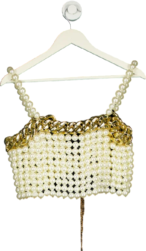Shop and Save Pearl and Gold Chain Crop Top