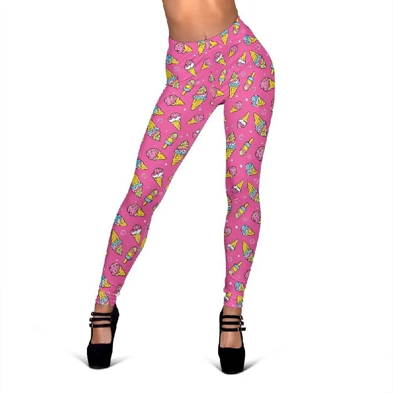 Don’t Miss Out Pink Ice Cream Cone Pattern Print Women Leggings