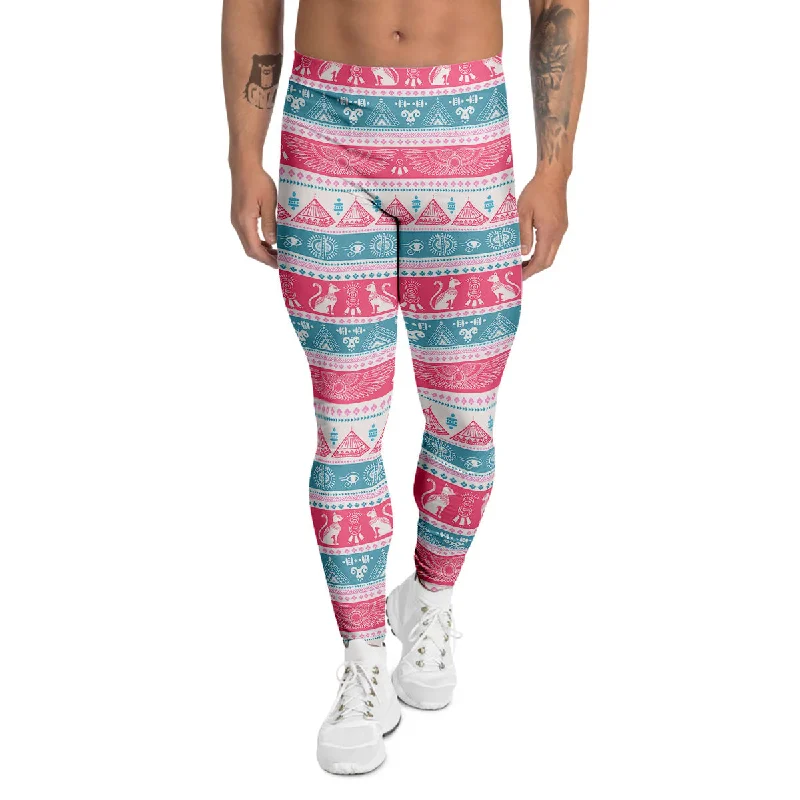 The Best Prices Tribal Ethnic Pink Blue Egypt Print Pattern Men's Leggings