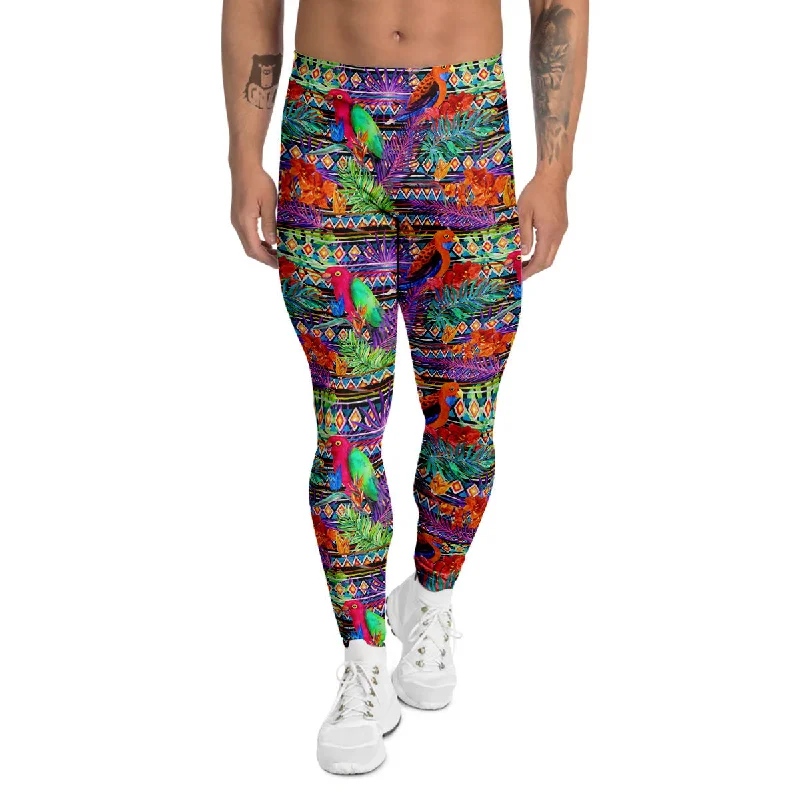 Price Rollback Tropical Leaves Exotic Bird Aztec Print Pattern Men's Leggings