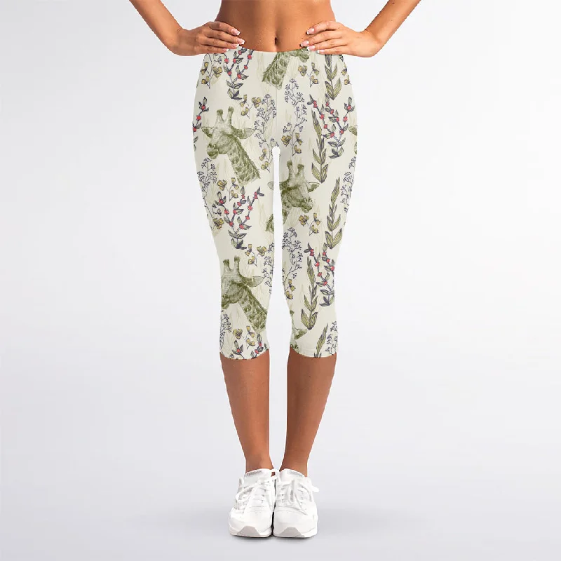 Special Buy Vintage Giraffe Print Women's Capri Leggings