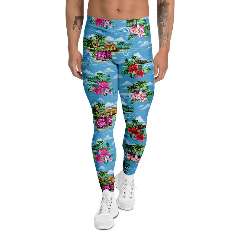 Friends and Family Sale Vintage Hawaiian And Blue Sky Print Pattern Men's Leggings