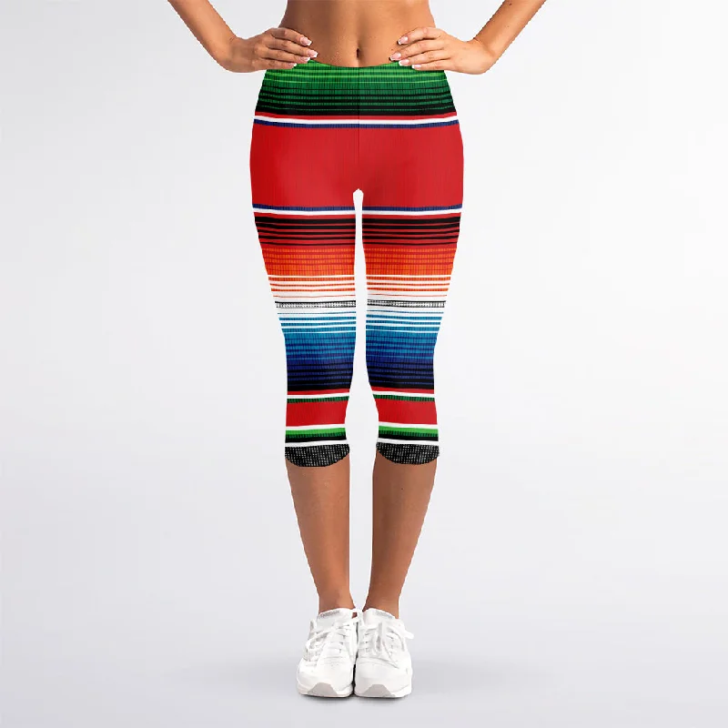 Weekend Deal Vintage Mexican Serape Pattern Print Women's Capri Leggings