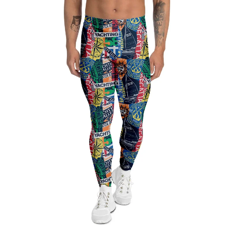 Online Exclusive Vintage Nautical Style Colorful Print Pattern Men's Leggings