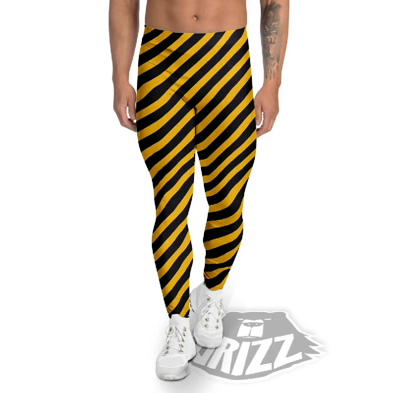 Savings Spectacular Warning Striped Yellow And Black Print Men's Leggings