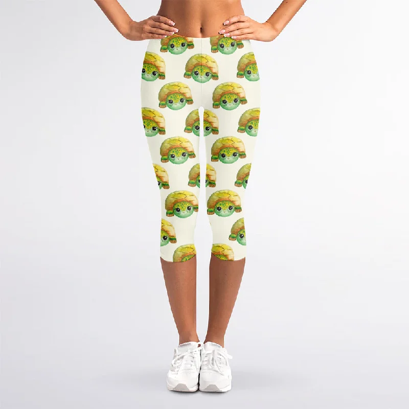 Mega Deal Watercolor Turtle Pattern Print Women's Capri Leggings