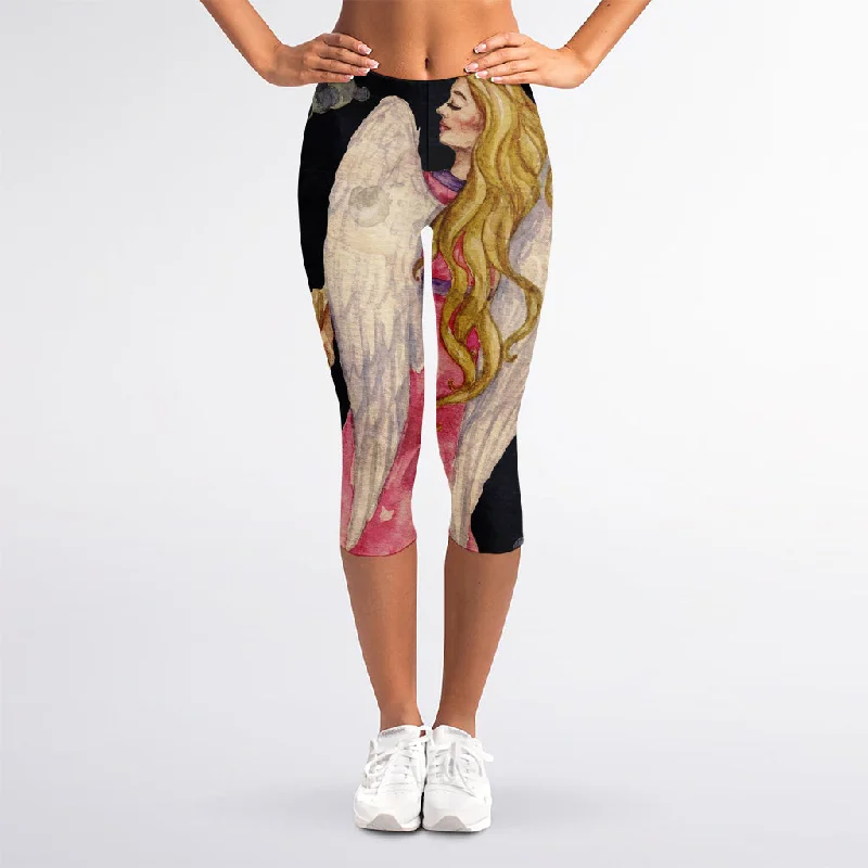 Savings Spectacular Watercolor Virgo Zodiac Sign Print Women's Capri Leggings