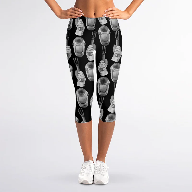 Factory Direct Sale Watercolor Welder Pattern Print Women's Capri Leggings