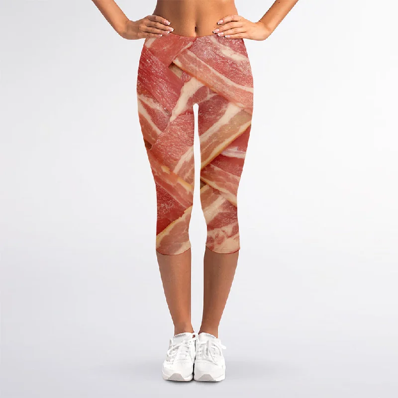 Referral Discount Weaving Bacon Print Women's Capri Leggings