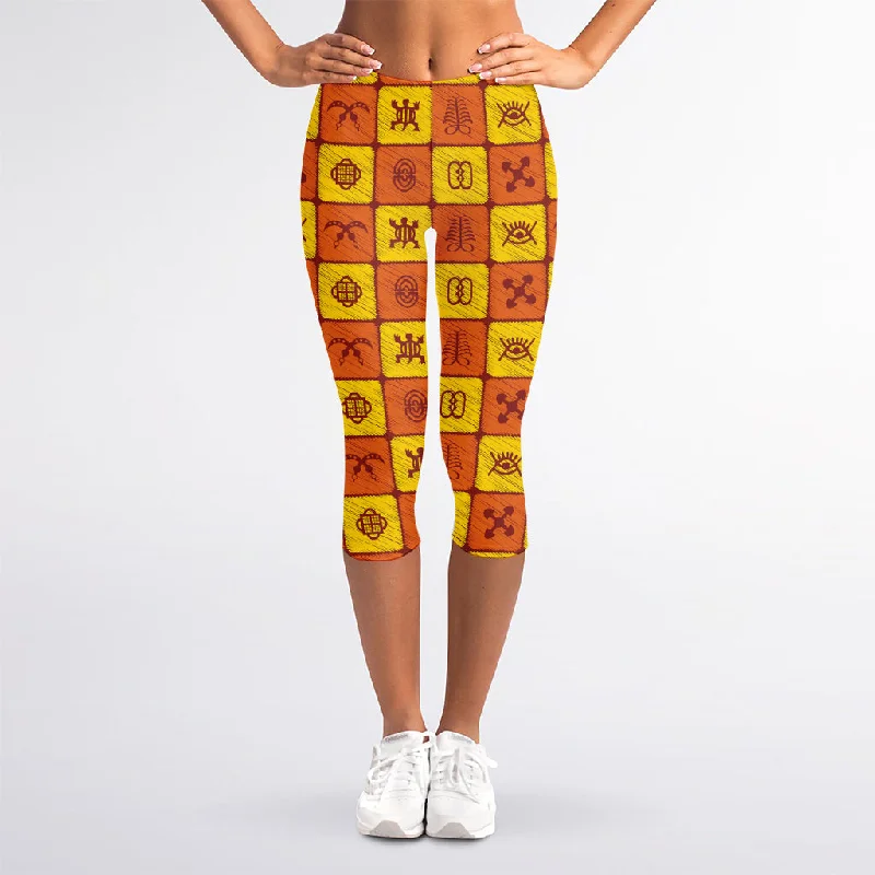 Special Promotion West Adinkra Symbols Pattern Print Women's Capri Leggings