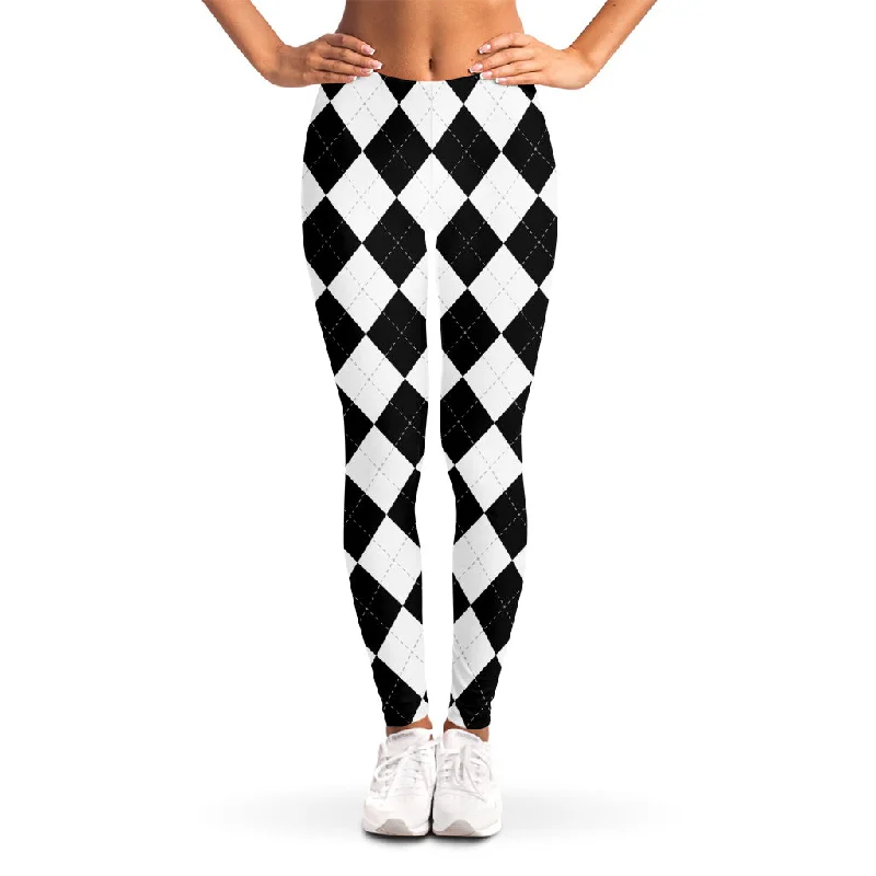 Price Cut White And Black Argyle Pattern Print Women's Leggings