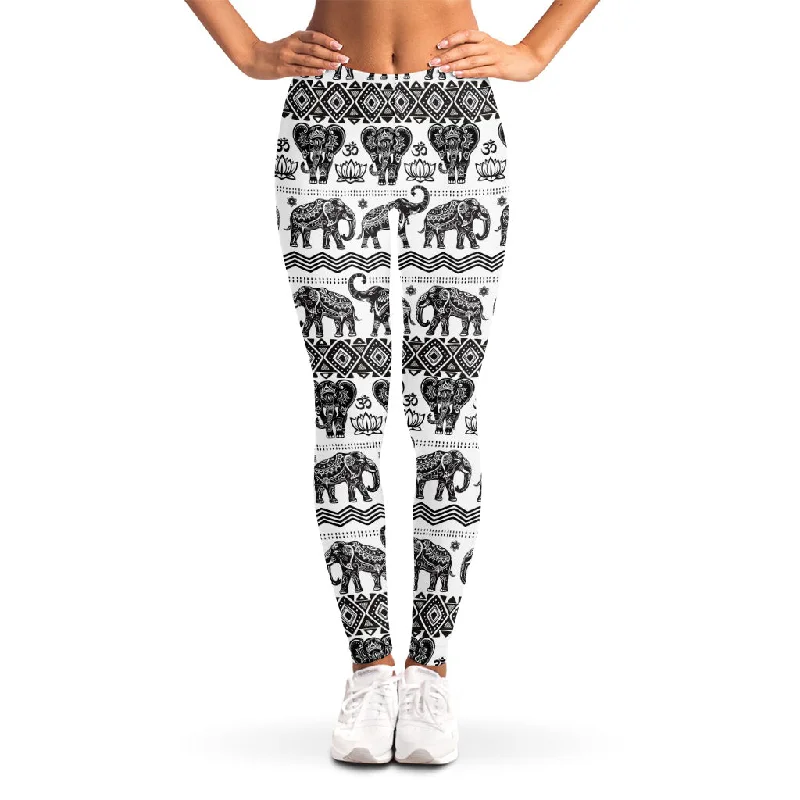 Exclusive Savings White And Black Indian Elephant Print Women's Leggings