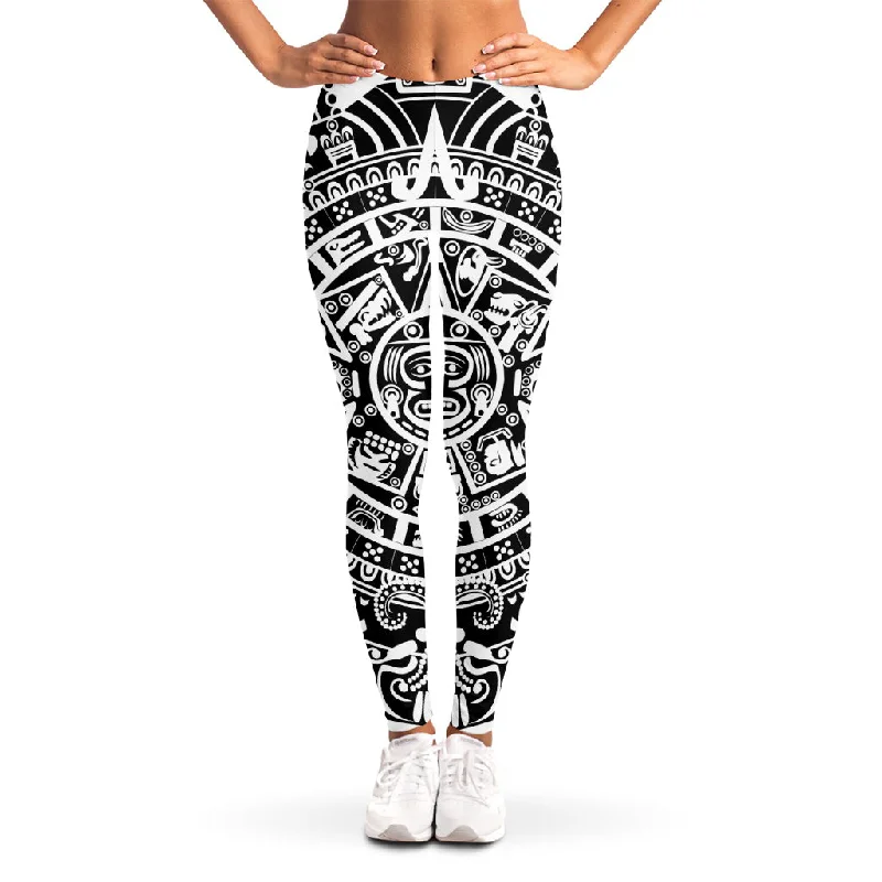 Discount Extravaganza White And Black Maya Calendar Print Women's Leggings