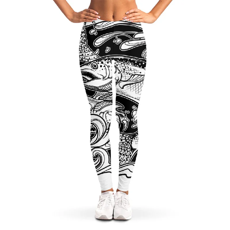 Overstock Sale White And Black Pisces Sign Print Women's Leggings