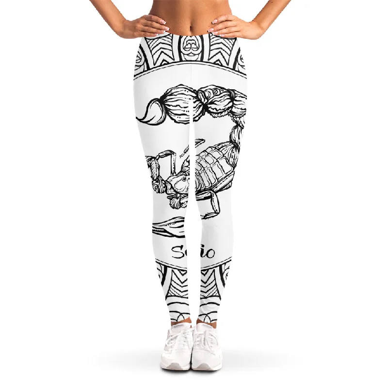 Super Sale White And Black Scorpio Sign Print Women's Leggings