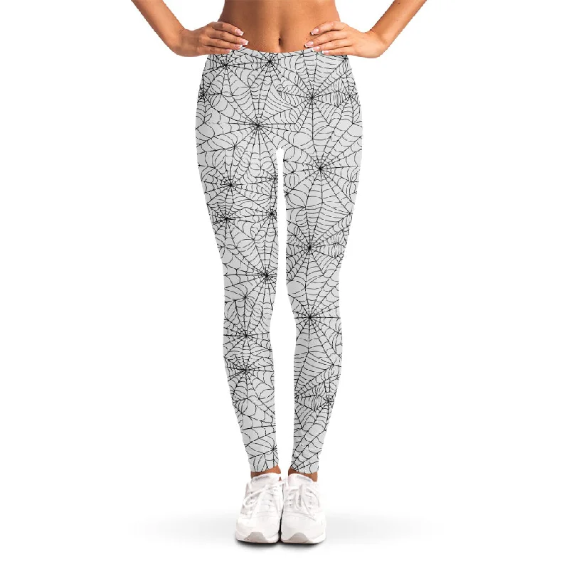 Deal Zone White And Black Spider Web Pattern Print Women's Leggings