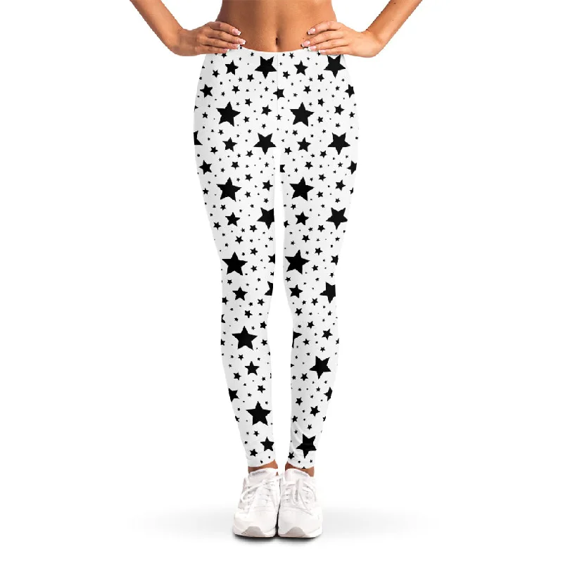 Price Blitz White And Black Star Pattern Print Women's Leggings