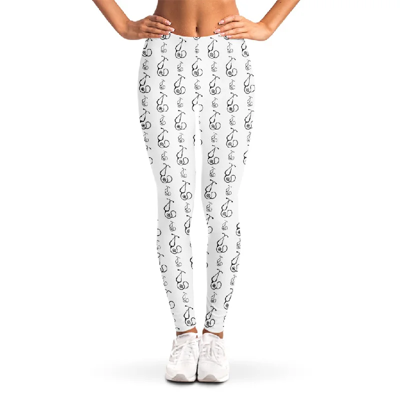 Inventory Reduction White And Black Stethoscope Print Women's Leggings