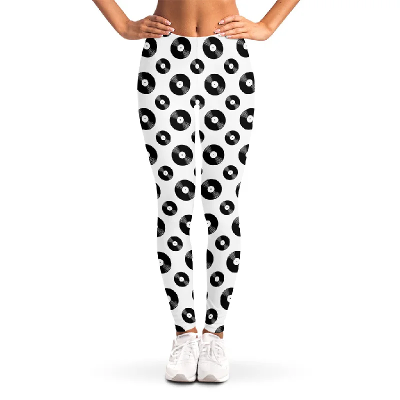 Get It Before It’s Gone White And Black Vinyl Pattern Print Women's Leggings