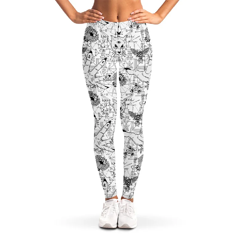 Instant Savings White And Black Wicca Magical Print Women's Leggings