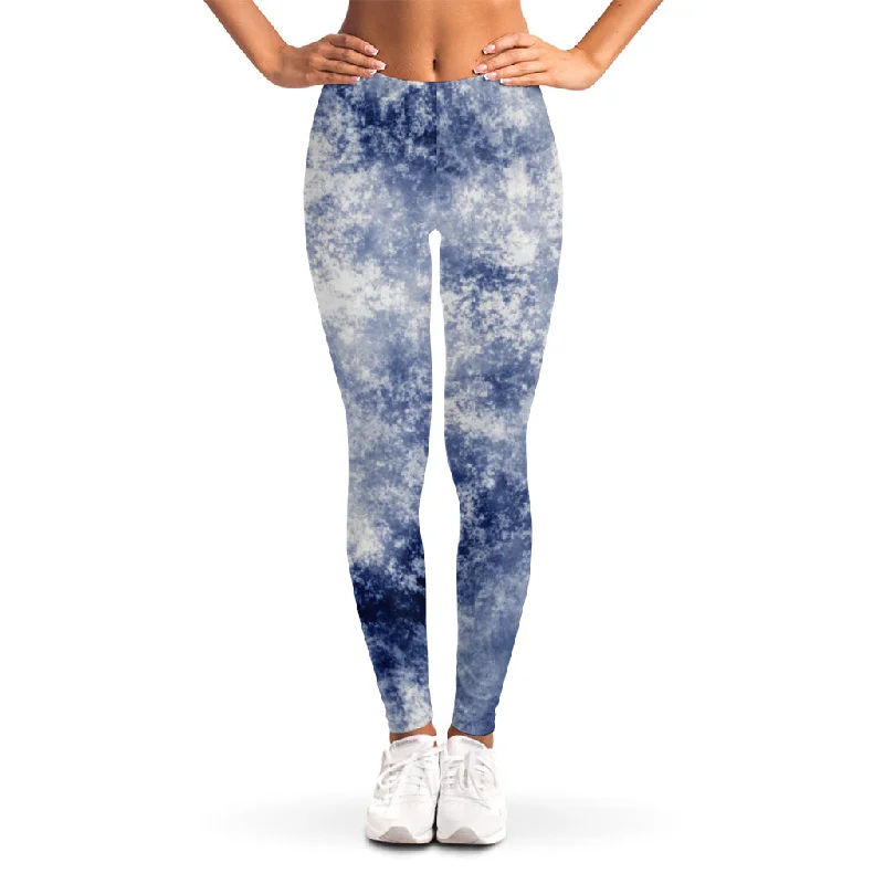 Customer Appreciation Sale White And Blue Acid Wash Tie Dye Print Women's Leggings