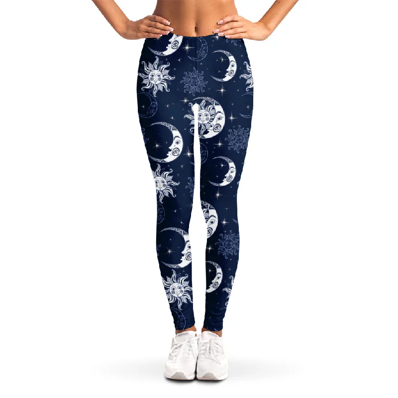 Midnight Sale White And Blue Celestial Pattern Print Women's Leggings