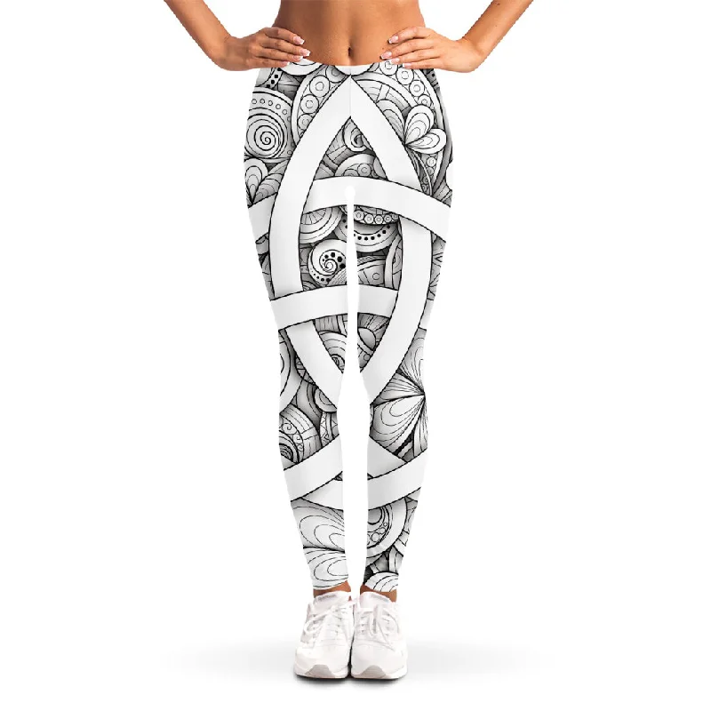 Flash Deals White Celtic Trinity Knot Symbol Print Women's Leggings