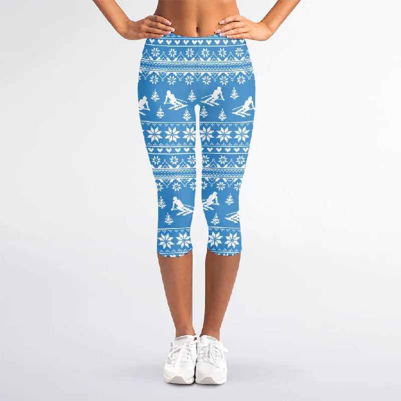 Reduced Prices Winter Ski Knitting Pattern Print Women's Capri Leggings