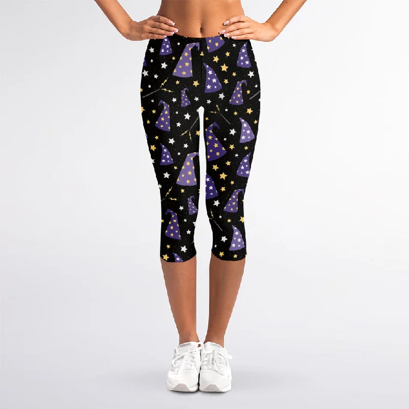 Final Clearance Wizard Hat Pattern Print Women's Capri Leggings