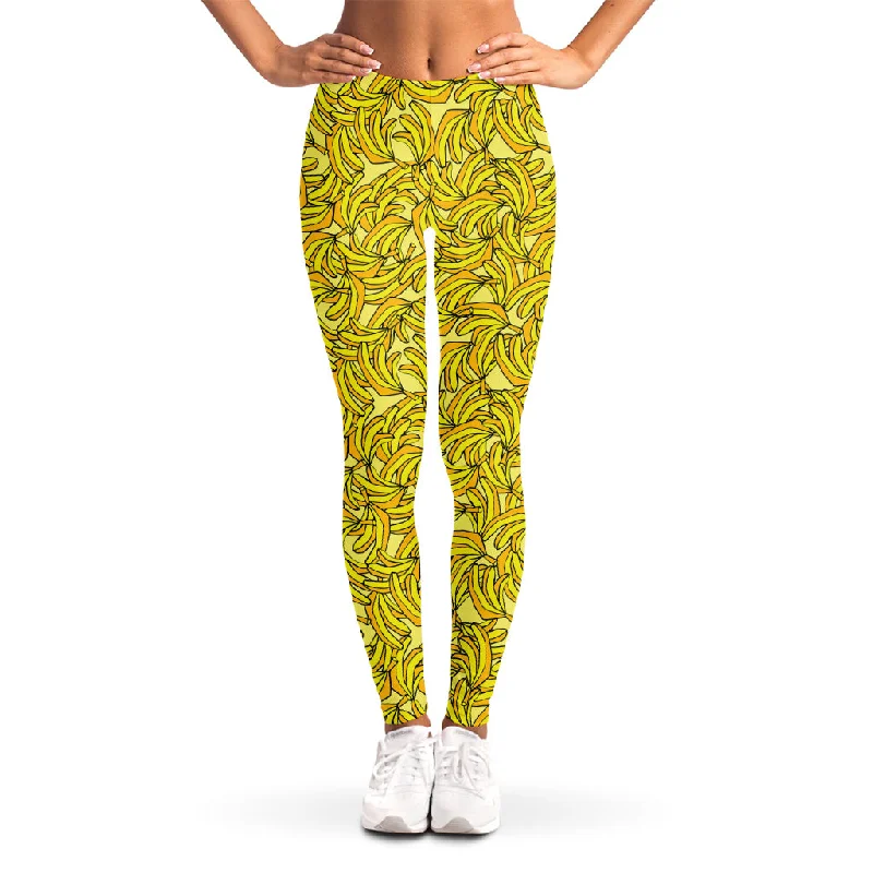 Sneak Peek Sale Yellow Geometric Banana Pattern Print Women's Leggings