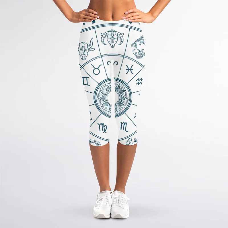 Clearance Sale Zodiac Astrology Signs Print Women's Capri Leggings