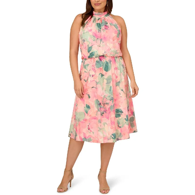 Great Deals Adrianna Papell Womens Plus Floral Halter Cocktail And Party Dress